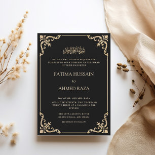 Invitation Cadre Baroque Vintage Or Noir Cérémonie de Nikah