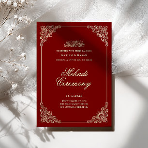 Invitation Cadre Baroque Vintage Rouge Bourgogne Cérémonie Me
