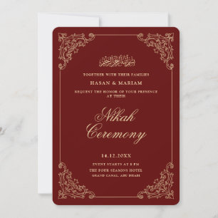 Invitation Cadre Baroque Vintage Rouge Bourgogne Cérémonie Ni