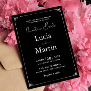 Invitation Cadre blanc Noir Espagnol Nuestra Boda