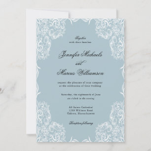 Invitation Cadre bleu dentelle Dusty Mariage classique