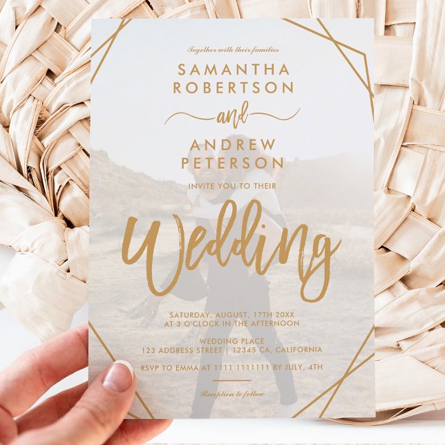 Invitation Cadre boho jaune simple script photo mariage (Créateur téléchargé)