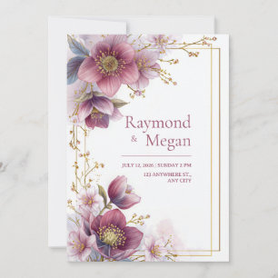 Invitation Cadre botanique de mariage Hellebore Rose Magenta