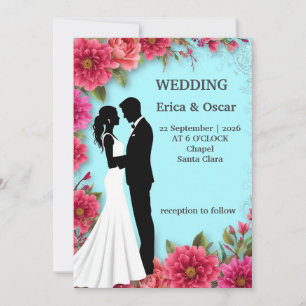 Invitation 🌸 Cadre botanique doux avec silhouette de couple