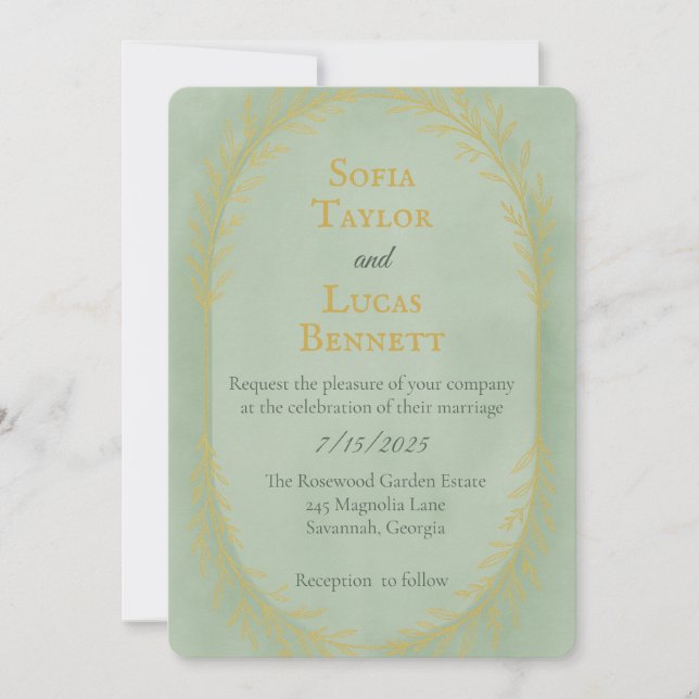 Invitation Cadre botanique romantique Sage Gold (Devant)