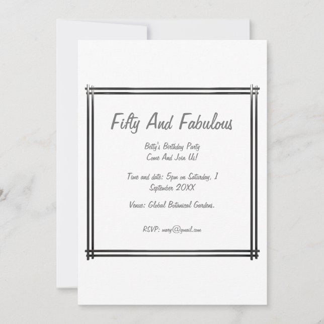 Invitation Cadre Chic Argent Cinquante Et Fabuleux Anniversai (Devant)