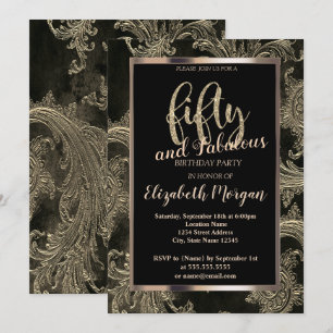 Invitation Cadre chic damassé floral 50e anniversaire