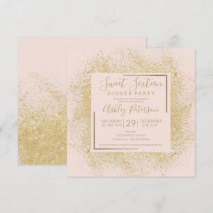 Invitation Cadre chic parties scintillant or chic rose vif do