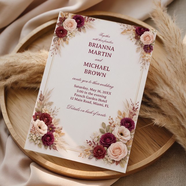 Invitation Cadre classique floral bordeaux (Créateur téléchargé)