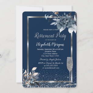 Invitation Cadre Confettis Fleur d'Hiver Champagne Retraite