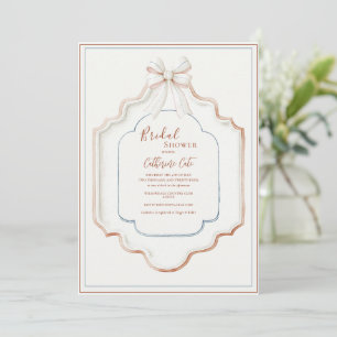 Invitation Cadre Crème Bleu Vintage Élégant pour Mariage