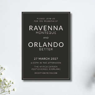 Invitation Cadre Crème Noir Mariage Tenue de Soirée Argentée