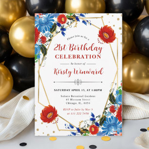 Invitation Cadre d'anniversaire avec fleurs printanières roug