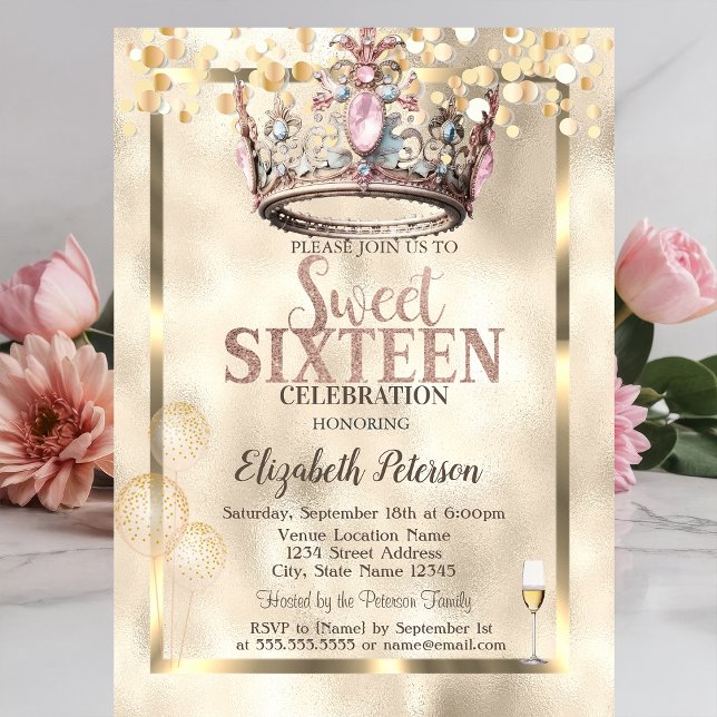 Invitation Cadre de ballons de couronne de princesse élégante (Créateur téléchargé)