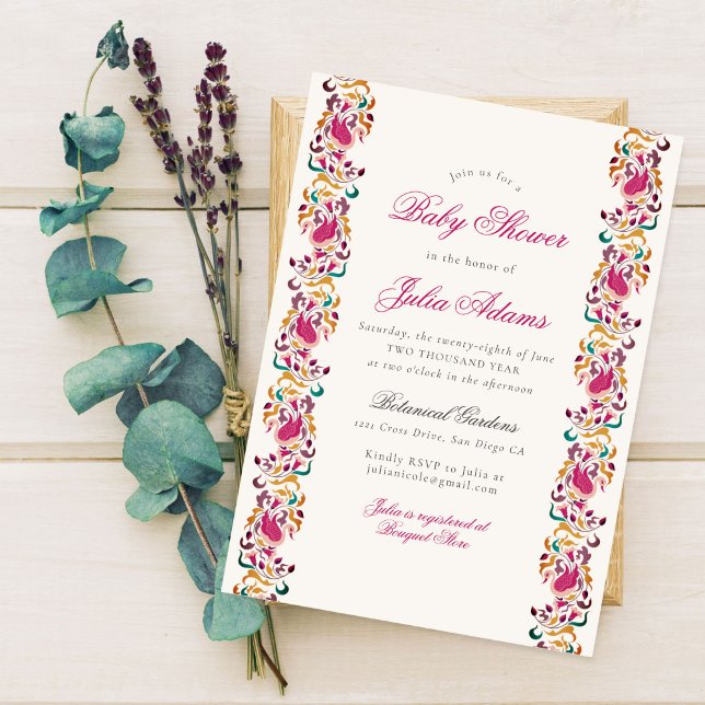Invitation Cadre de bébé de fleur de cygne de perle classique (Créateur téléchargé)