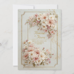 Invitation Cadre de billet doré de fleurs sauvages Mariage