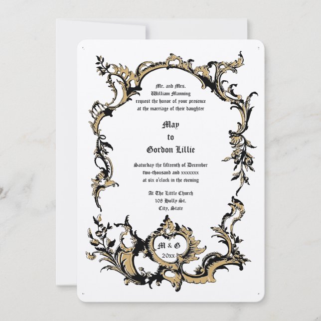 Invitation Cadre de bordure Baroque Rococo Rocaille du 18e si (Devant)
