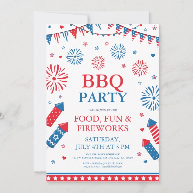 Invitation cadre de bordure de barbecue de festival du 4 juil (Devant)