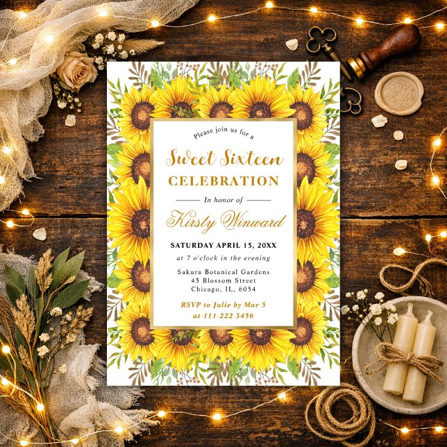 Invitation Cadre de bordure de tournesols à l'aquarelle Douce (Créateur téléchargé)