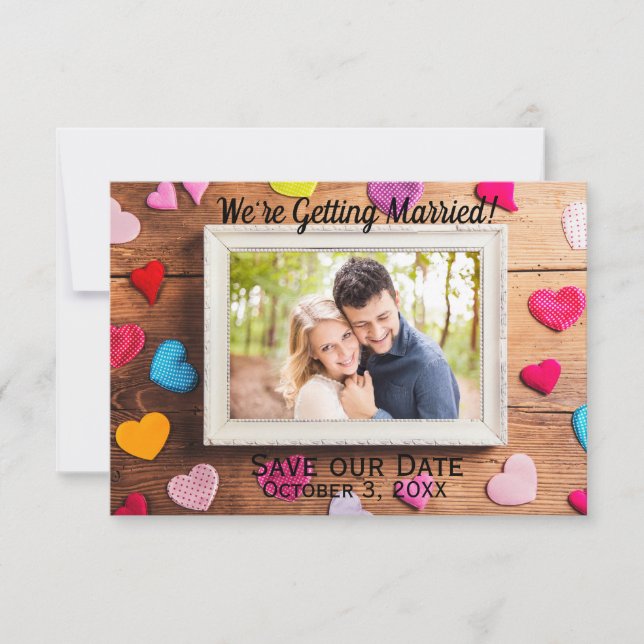 Invitation Cadre de bureau en bois - 3x5 Enregistrer notre da (Devant)