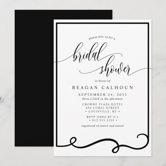 Invitation Cadre de calligraphie moderne noir et blanc pour l (Devant / Derrière)