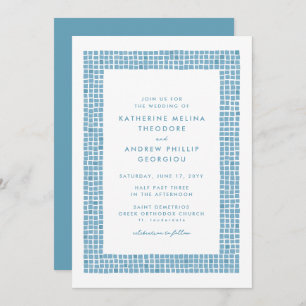Invitation Cadre de carreaux simple Grec bleu destination mar