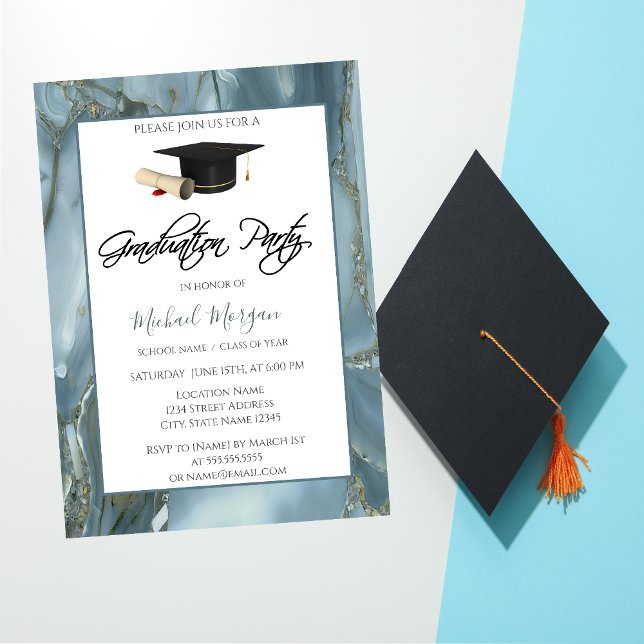 Invitation Cadre de casquette de remise de diplôme Marbre Fêt (Créateur téléchargé)