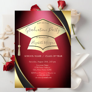 Invitation Cadre de chapeau de fin d'études élégant en or rou