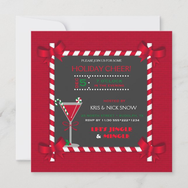 Invitation Cadre de cocktail de fête de Noël avec planche à c (Devant)