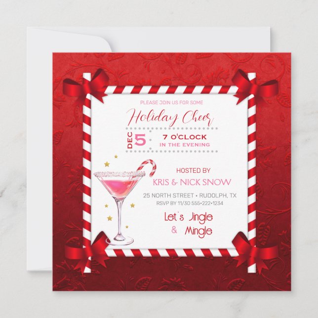 Invitation Cadre de cocktail de fête de Noël avec planche de  (Devant)