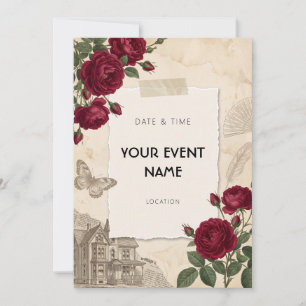 Invitation Cadre de collage vintage rose rouge victorien