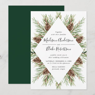 Invitation Cadre de cône de pin aquarelle d'hiver Mariage