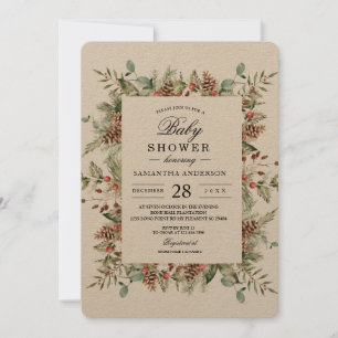 Invitation Cadre de cône de pin vert Kraft