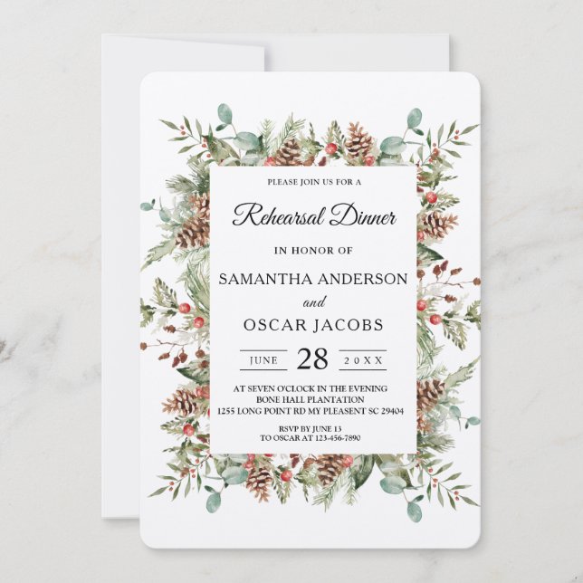 Invitation Cadre de cône de pin vert Kraft (Devant)