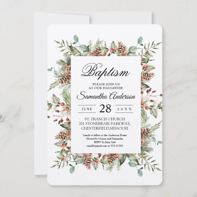 Invitation Cadre de cône de pin vert Kraft (Devant)