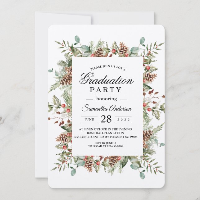 Invitation Cadre de cône de pin vert Kraft (Devant)