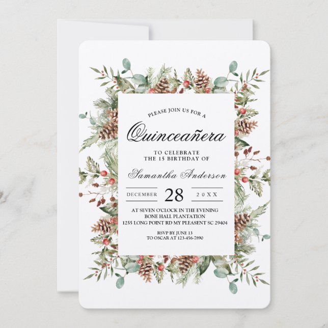 Invitation Cadre de cône de pin vert Kraft (Devant)