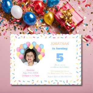 Invitation Cadre de confettis Arche de ballons Photo Annivers