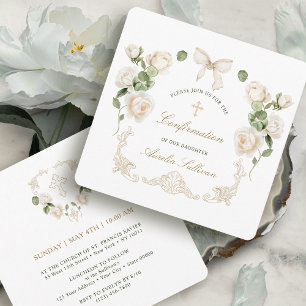 Invitation Cadre de confirmation de petites roses en ivoire d