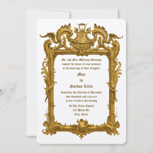 Invitation Cadre de couleur baroque rococo avec volutes de ro (Devant)