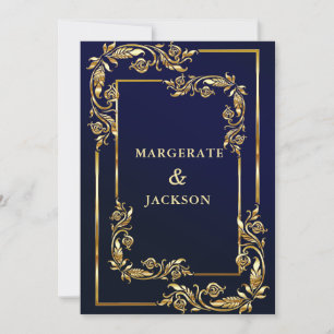 Invitation Cadre de couronne de fleurs dorées design de maria