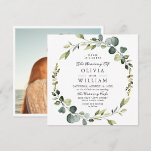 Invitation Cadre de couronne en eucalyptus moderne PHOTO Mari