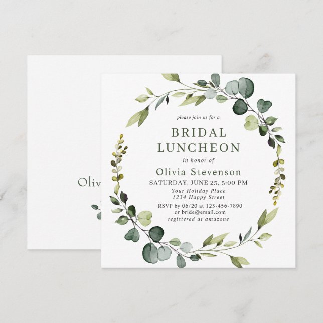 Invitation Cadre de couronne en eucalyptus moderne pour LUNCH (Devant / Derrière)