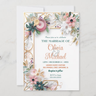Invitation Cadre de découpage de papier Mariage de couleur ne