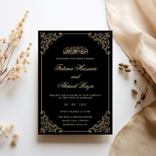 Invitation Cadre de dentelle antique or noir Mariage musulman