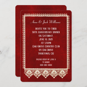 Invitation cadre de dentelle de fête d'anniversaire en rouge
