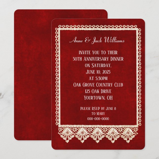 Invitation cadre de dentelle de fête d'anniversaire sur fond  (Devant / Derrière)