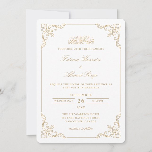 Invitation Cadre de dentelle victorienne or écriture musulman (Devant)