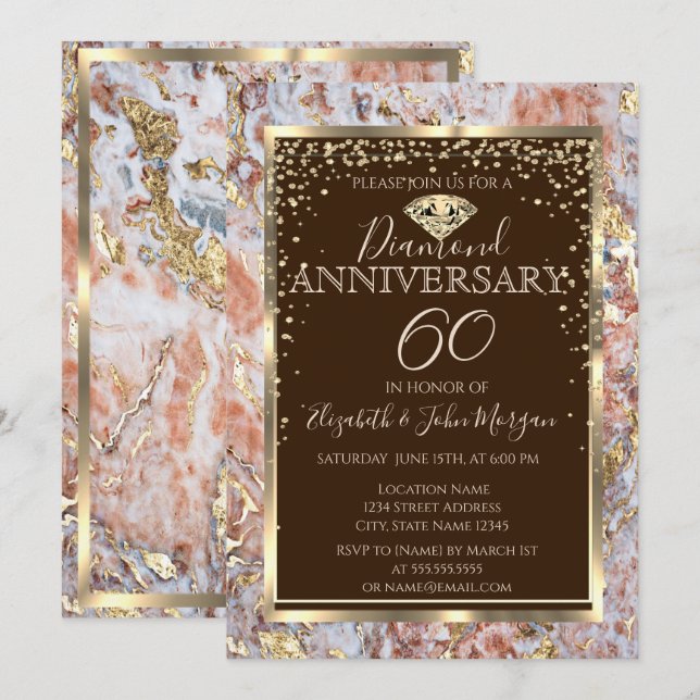 Invitation Cadre de diamant Mariage Anniversaire Paillettes d (Devant / Derrière)