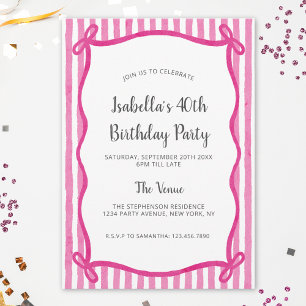Invitation Cadre de doodle à ruban rose moderne pour annivers